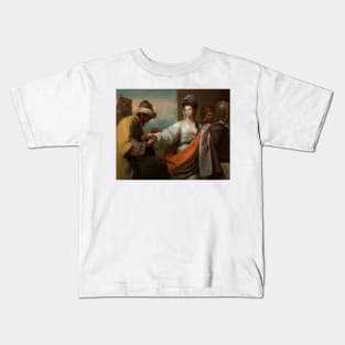 Isaac's Servant Tying the Bracelet on Rebecca's Arm by Benjamin West Kids T-Shirt